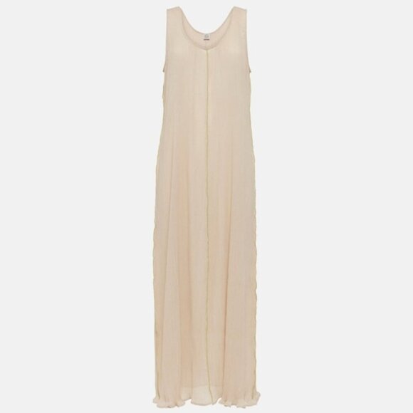 NEW Toteme Plisse Crinkled Scoop-Neck Maxi Dress in Cream Beige | size 32 / US 0 - Picture 6 of 14
